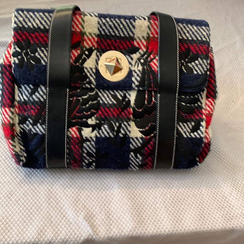 Kate Spade Plaid Satchel in Plaid (colors-black, dark nay, red, off white).
